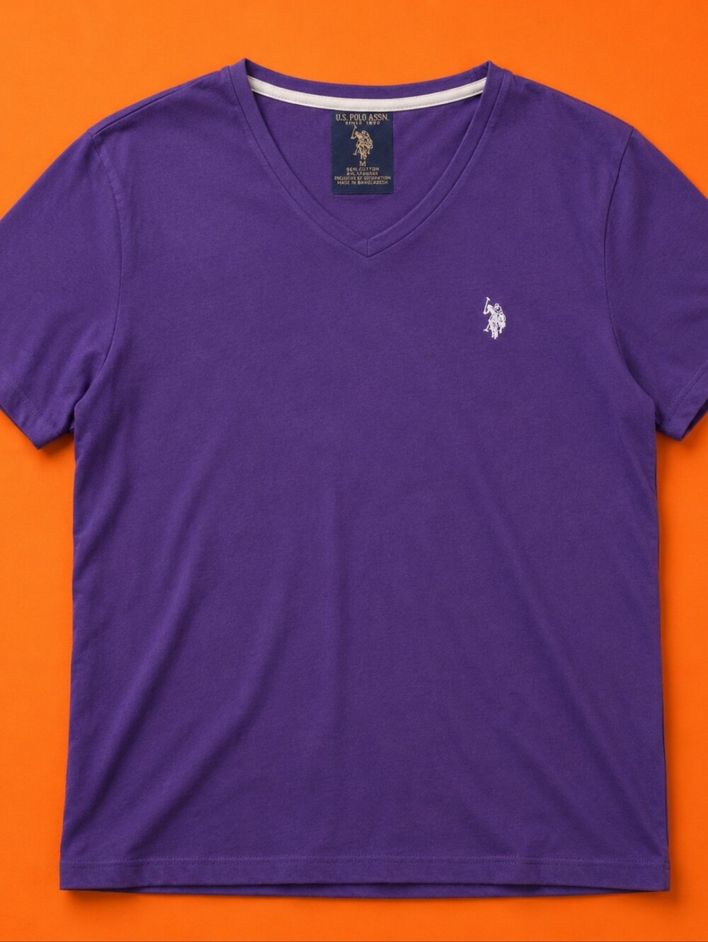U.S. Polo Assn. Men's Purple V-Neck T-Shirt Size M Cotton Stretch Short Sleeve